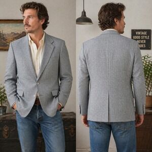 Circle S Dallas Texas Mens Blue Micro‎ Check Western Sport Coat Blazer 44L USA